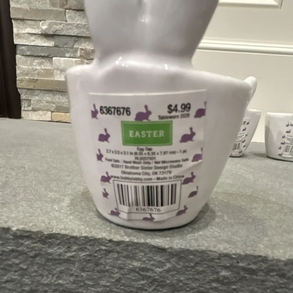 Hobby Lobby Set of 4 Bunny Ear Ceramic Egg Cups White Easter